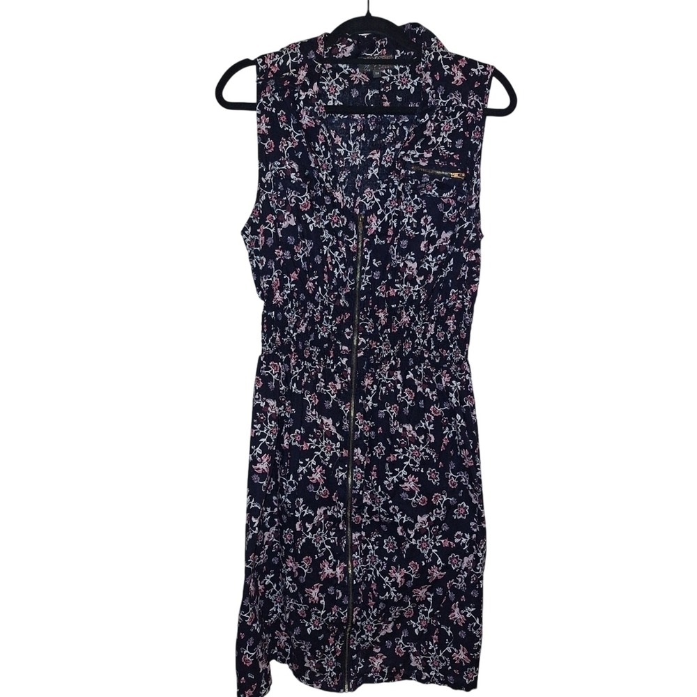 J. Gee Black and Floral Ditsy Flowers‎ Cinched Waist Cotton Casual Size Medium